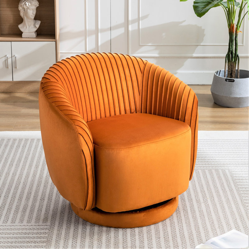 Fauteuil d'appoint plissé moderne avec base robuste et coussin rembourré épais, Orange