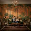 Tropical Botanical Wallpaper Terracotta Background Palm Trees Removable Wall Decor-464337874-464337876