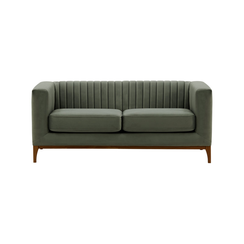 Buie Velvet Sofa, Graphite Grey, Dark Oak