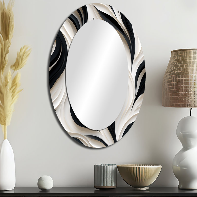 Blanc et noir Minimalist Elegance - Miroir mural blanc Mid-Century, H 36 po x l 24 po