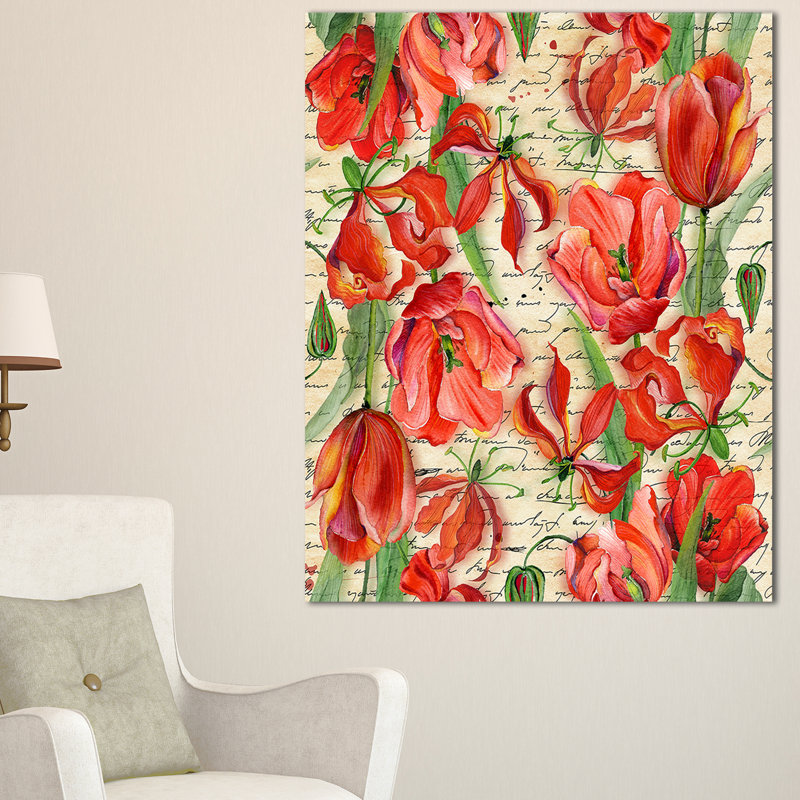 « discontinue red fleur pattern », impression, H 40 po x l 20 po x P 1po, Toile tendue