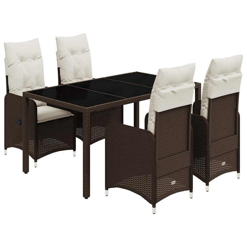 Ensemble bistro de patio avec coussins en rotin de polyester brun, H 29,5 po x l 59,1 po x P 35,4 po, 4