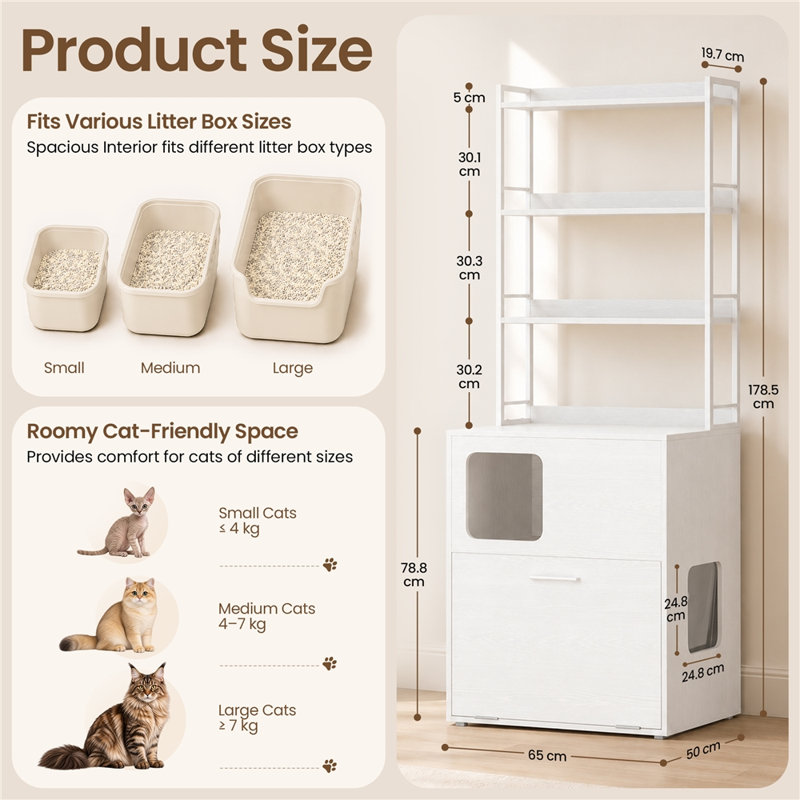 Enclosed Litter Box Enclosure, White