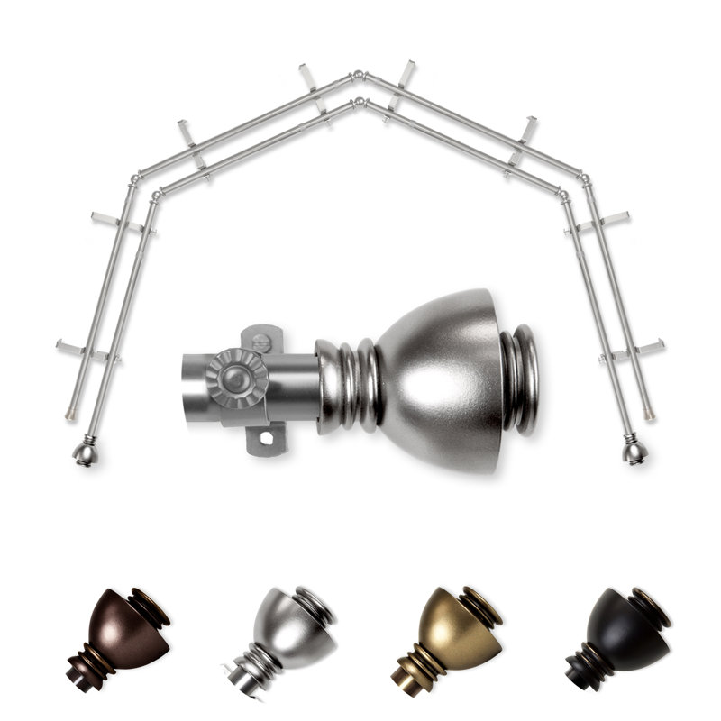 Tringle à rideaux double réglable pour fenêtre en baie de 28 po à 48 po Alma, Nickel satiné