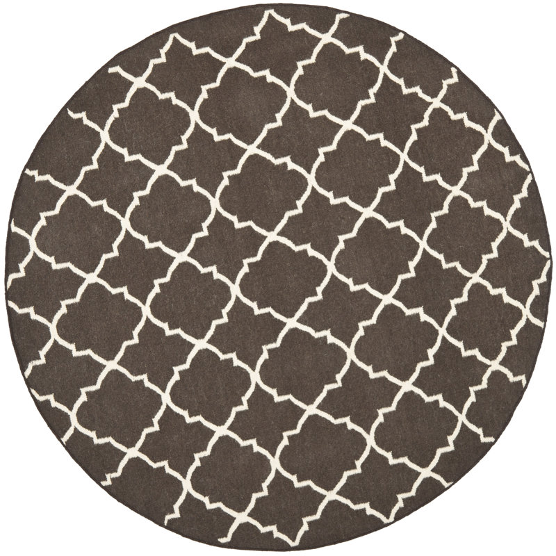 Rodgers Hand Woven Flat Weave Wool/Cotton Geometric Rug in Brown/Ivory, Round 8'