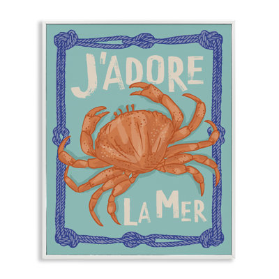  J'adore La Mer Crab Giclee Art by Lisa Perry Whitebutton