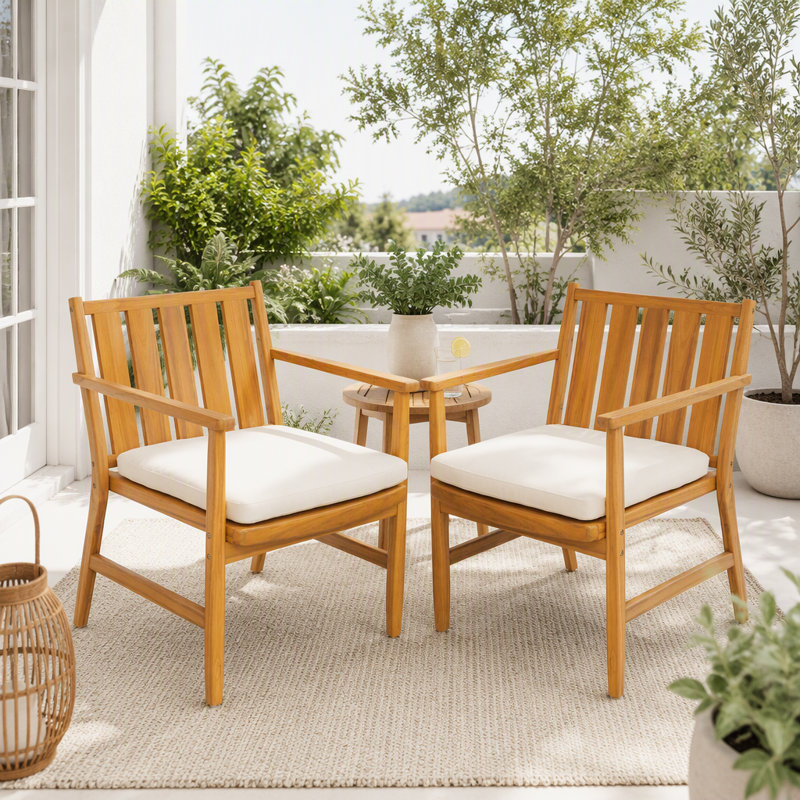 Ensemble de 2 chaises de salle à manger d'extérieur en bois d'acacia avec coussins amovibles