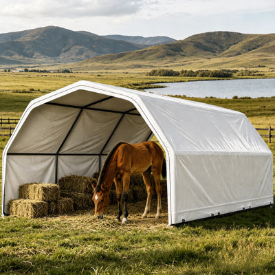 Abri portatif pour chevaux de 3,65 m x 2,45 m, robuste, avec structure en acier et bâche imperméable et résistante aux UV pour les chevaux, les chèvres et les moutons.