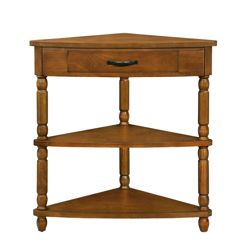 Solid Wood Legs 33.8'' Triangle Corner Table, 3 Tier, Brown Side Table With , Legs, Cranberry, Brown