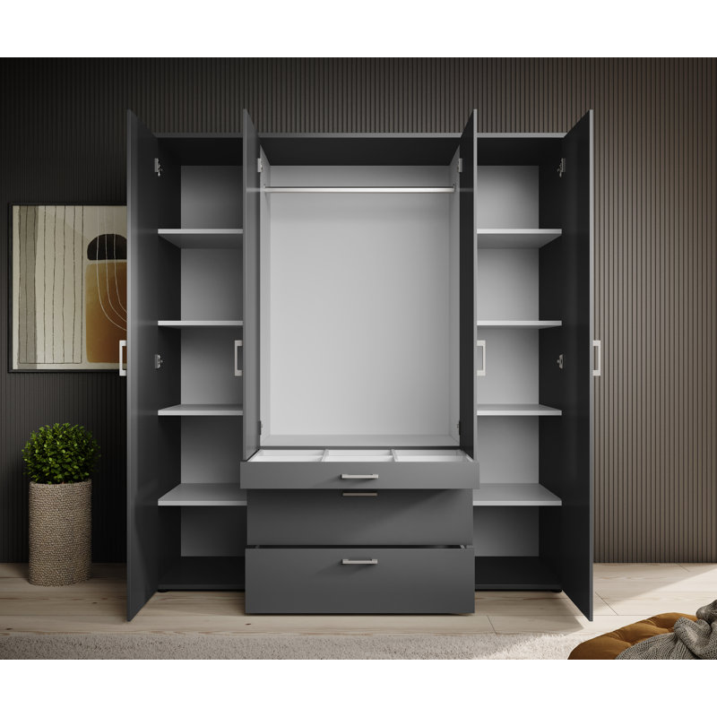Vesala 4 Door Manufactured Wood Wardrobe, Graphite