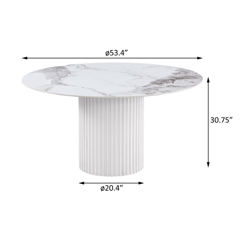 Table de salle à manger ronde avec plateau en pierre frittée blanche de 53 pouces