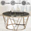 Table basse ronde en faux marbre et verre en noir et champagne
