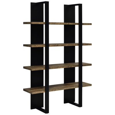 Bibliothèque à 4 tablettes avec tablettes allongées, conception à deux tons, parfaite pour la finition du salon, look épuré, superbe présentation de photos de famille