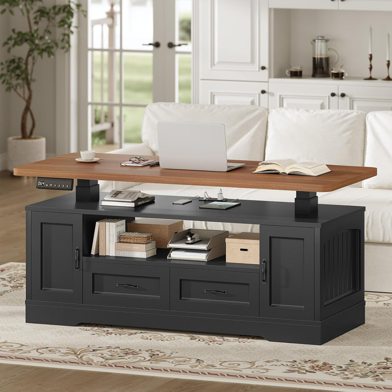 Bijolle Lift Top Frame Coffee Table with Storage, Black