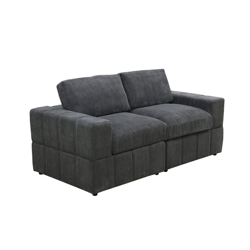 Canapé modulaire réversible en velours côtelé de 76 po de largeur et 76 pièces, Velours côtelé gris foncé