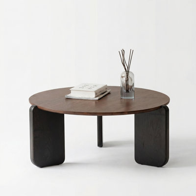 Table basse moderne 31,5 "avec plateau en pierre / bois et pieds en bois massif