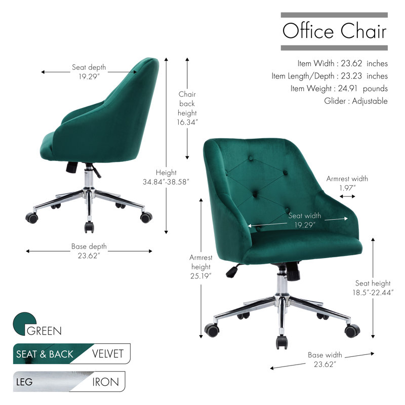 Chaise de travail en velours Lusero, Vert