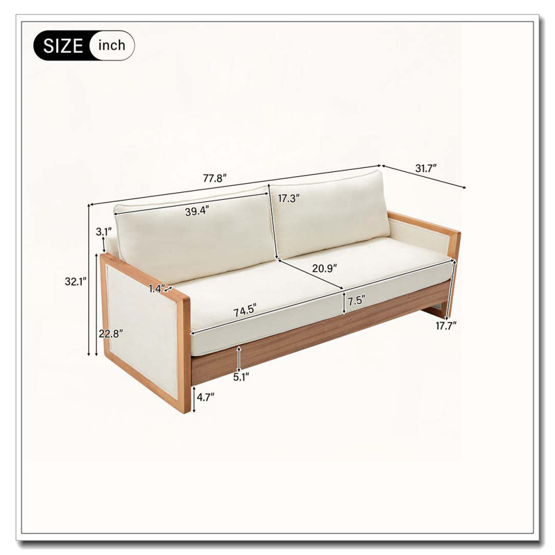 Canapé en tissu d'ameublement en chenille 77,8 po, Beige