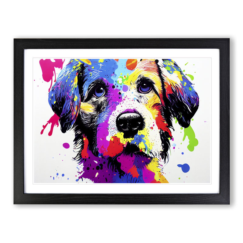 Dog Splash Vol.4 Abstract - Single Picture Frame Painting, Black, 25cm H x 34cm W x 2cm D