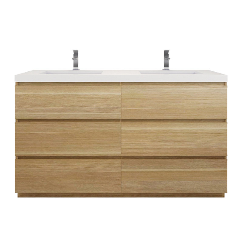 Ferrante 59.05'' Double Bathroom Vanity with Acrylic Top, White Oak