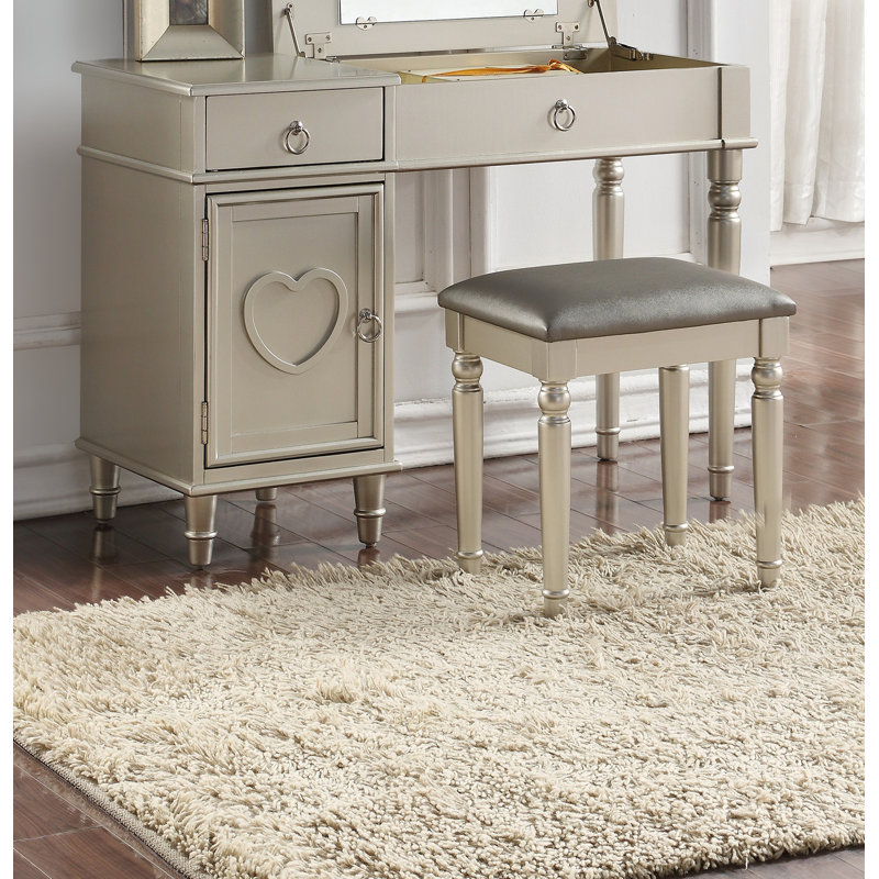Ensemble de meuble-lavabo de chambre à coucher avec tabouret à tiroirs ouverts