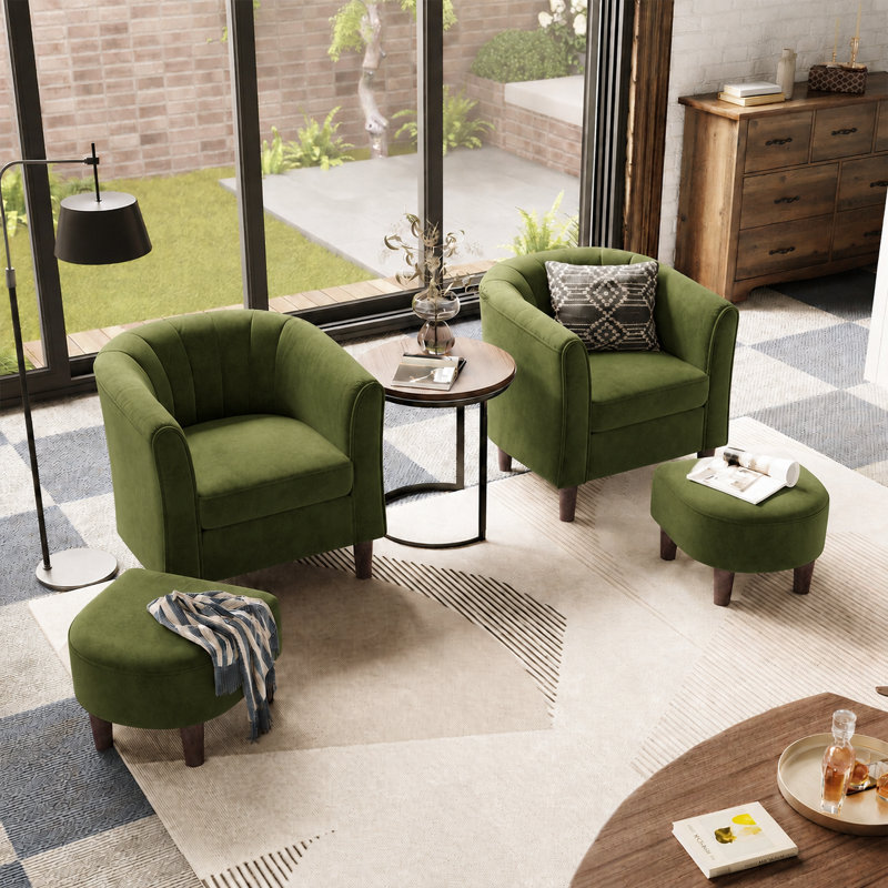 Fauteuil demi-tonneau rembourré avec repose-pieds 27,4 po Torince (ensemble de 2, H 26,8 po x l 27,4 po x P 25,6 po, Vert