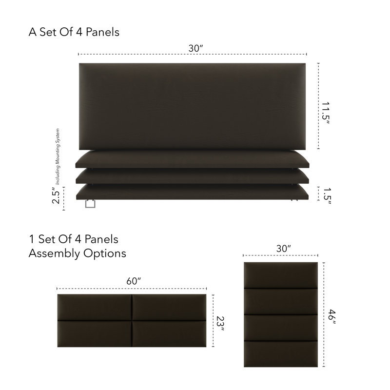 Panneau mural rétro en cuir brun selle, H 11,5 po x l 30 po x P 1,5 po
