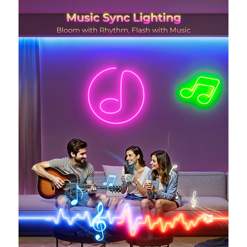 50ft Smart RGB Color-Changing  Plug-in Neon LED Rope Lights IP65 Waterproof, 49.2 ft