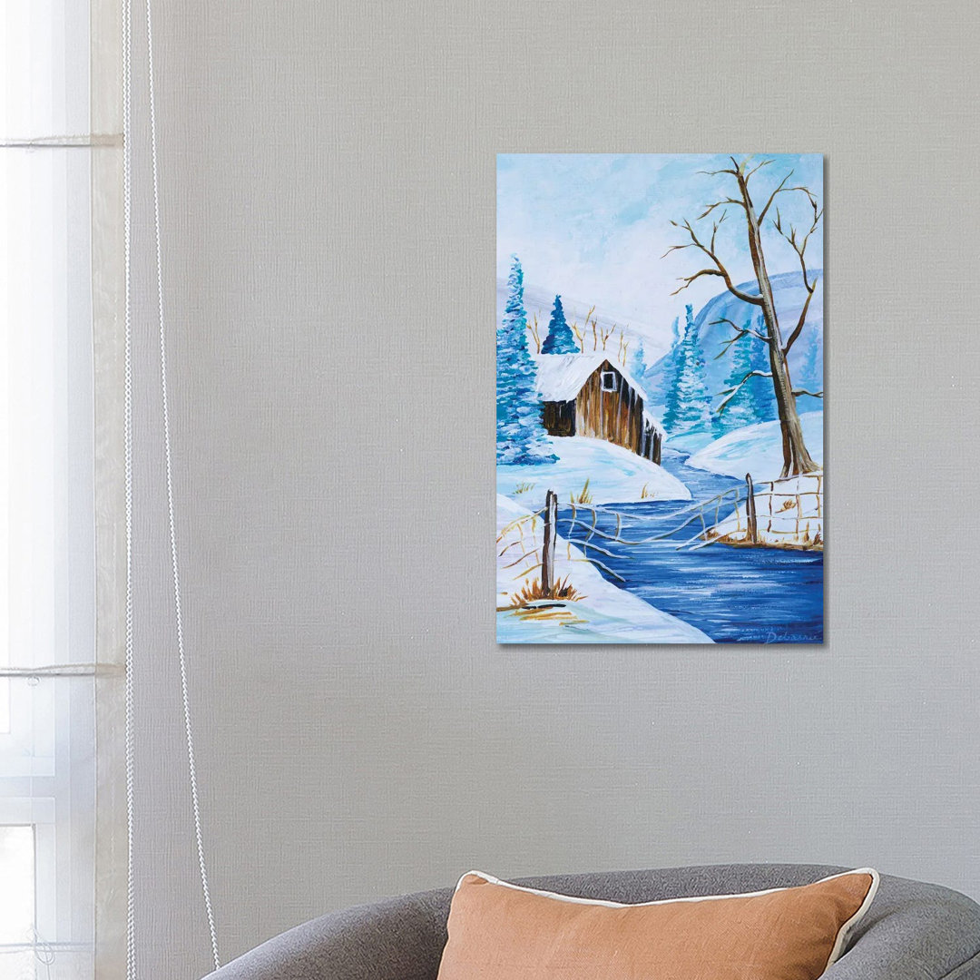 Cabin By The River von Debasree Dey - Galerie-verpackte Leinwand Giclée auf Leinwand