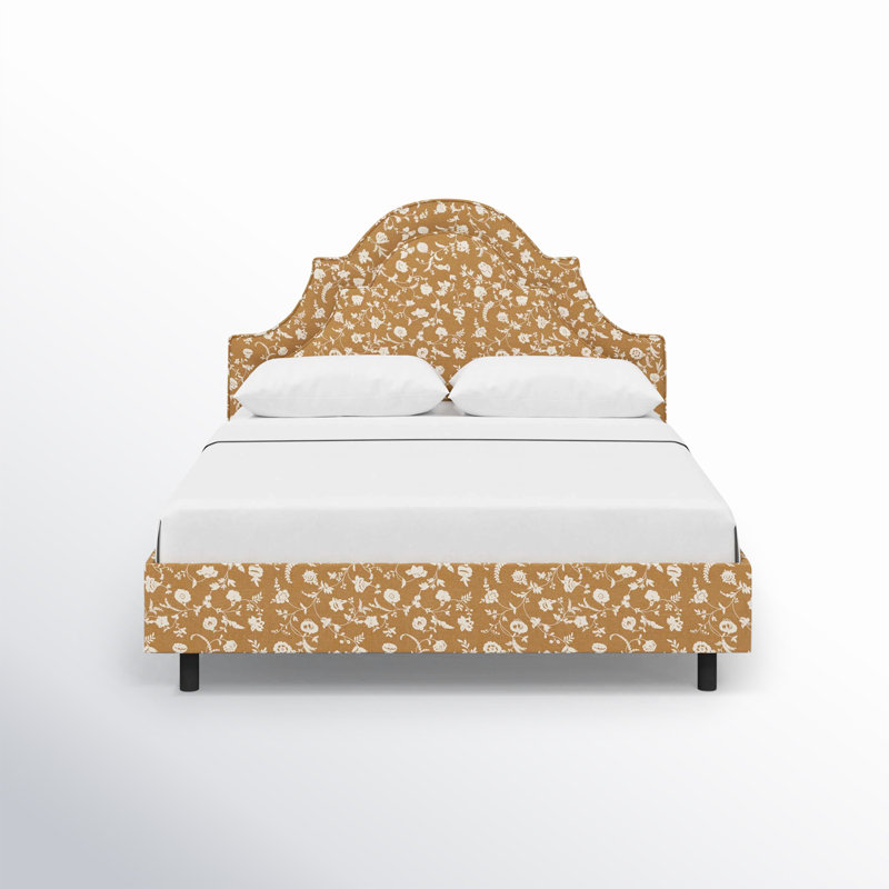 Knipe Upholstered Scalloped Bed, Queen, Robina Floral Ochre
