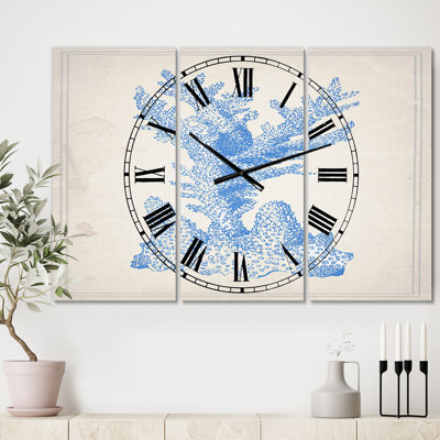 Horloge murale 3 panneaux Blue Coral