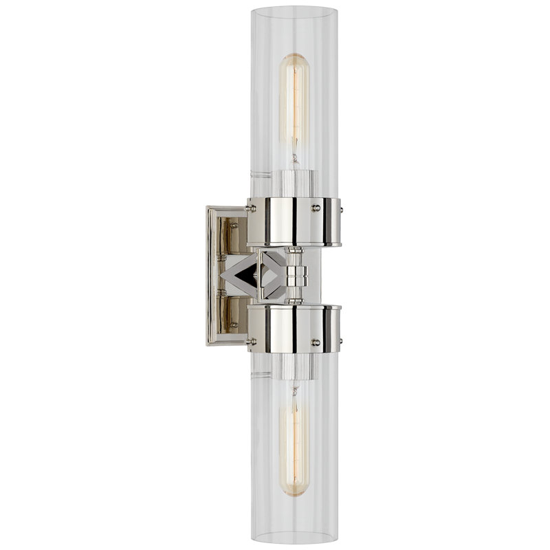 Thomas O'Brien Marais Large Double Bath Sconce, Clear, Polished Nickel