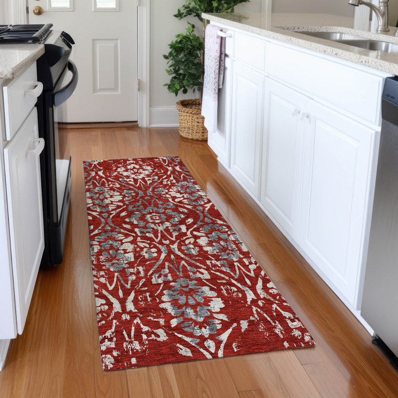 Premium Machine Washable Prisco Red Rug, Runner 2'3" x 7'6"