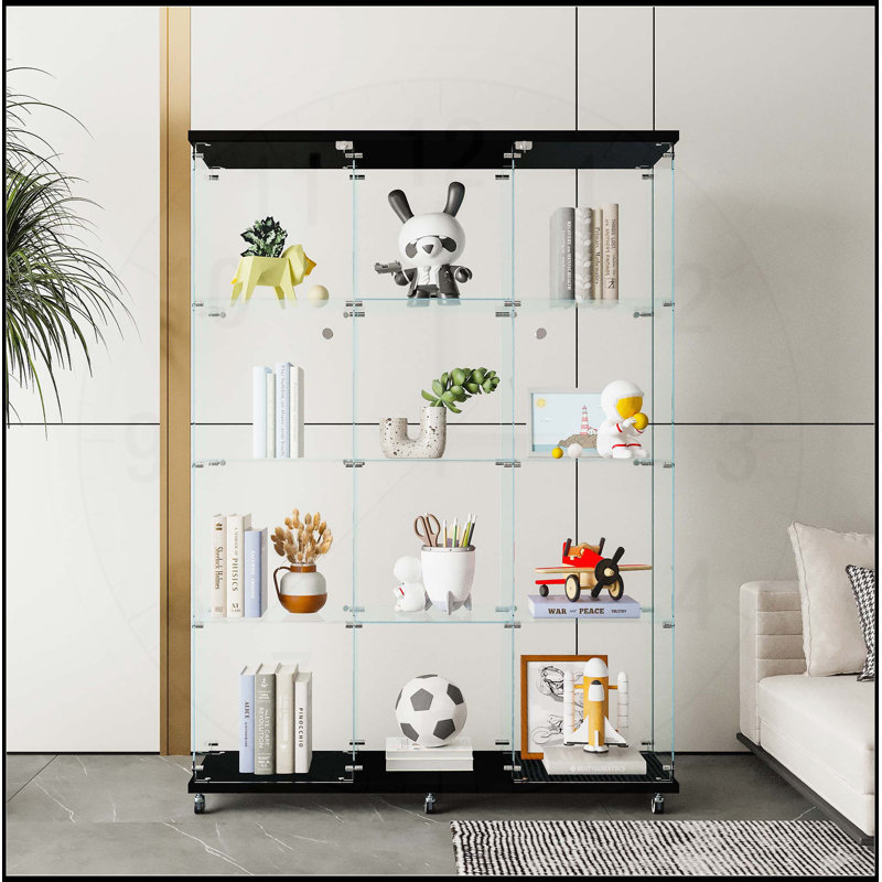 Exquisite Glass Display Cabinet with Multiple Shelves for Various Rooms, Black
