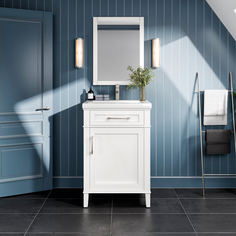 Imanii 24 Inch Transitional Dark Grey Style Bathroom Vanity With Porcelain Top, White