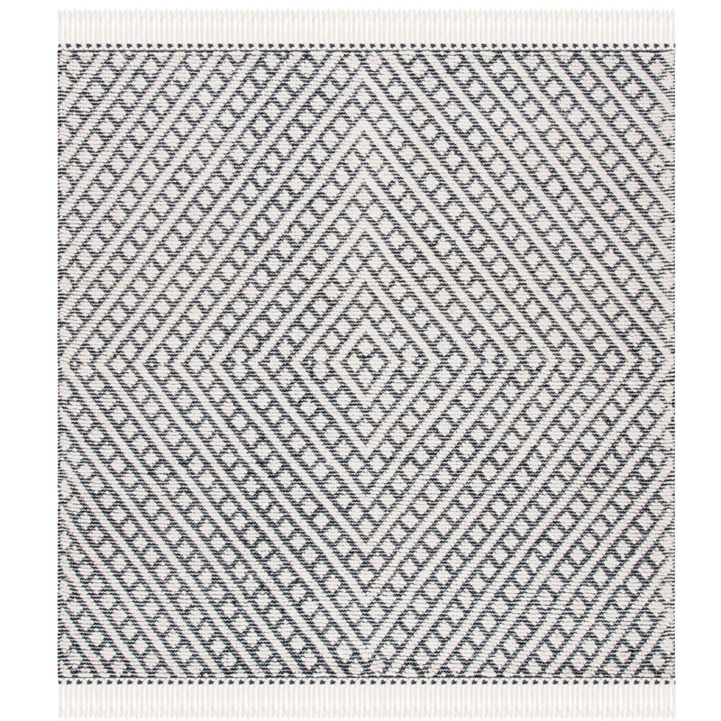 Brashear Hand Loomed Wool/Cotton Rug in Ivory/Black, Square 6'