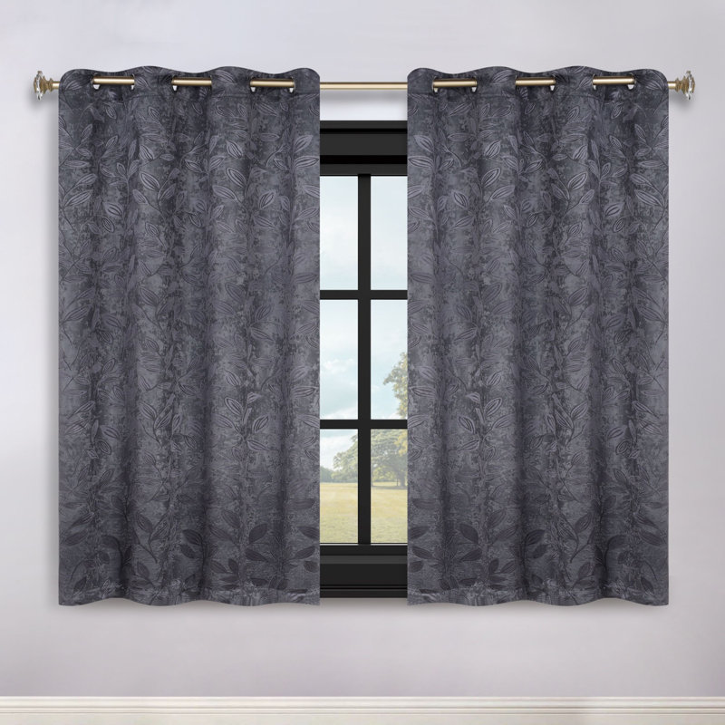 Finklea Floral Pattern Polyester Light Filtering/Room Darkening Rod Pocket Curtain Panels, 52" W x 63" L, Charcoal
