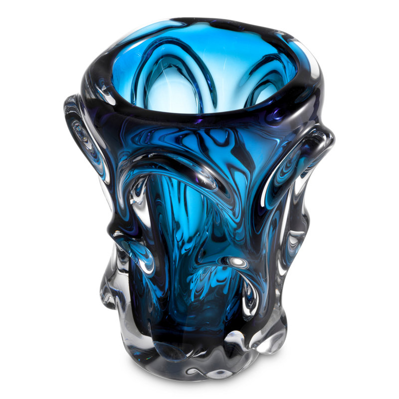 Aila Handmade Glass Table Vase, 9.06" H x 7.48" W x 7.48" D, Blue