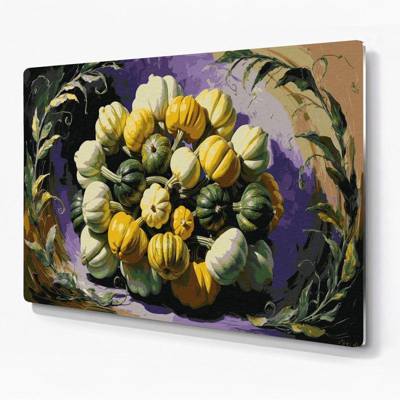 Légumes, art mural noir en métal Pattypan, H 16 po x l 20 po