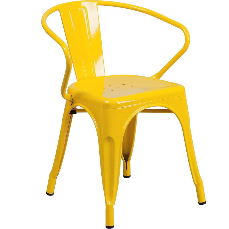 Roy Vintage Style Dining Chair - Modern Galvanised Steel, Yellow