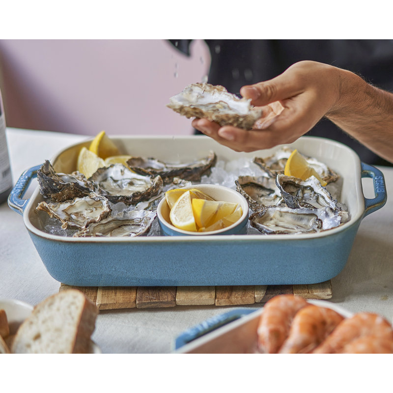 Staub Ceramics Ceramique Rectangular Baking Dish Set 3 Piece, Rustic Turquoise