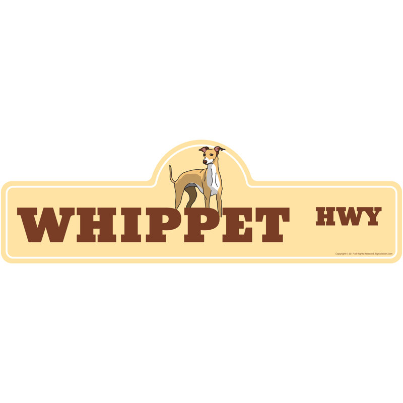 Plaque de rue Whippet en plastique robuste 8 po x 24 po