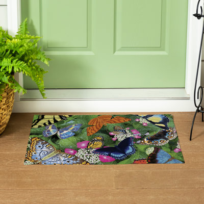 Tapis d'intérieur / extérieur lavable Hello Butterflies 30 po x 18 po Bisser