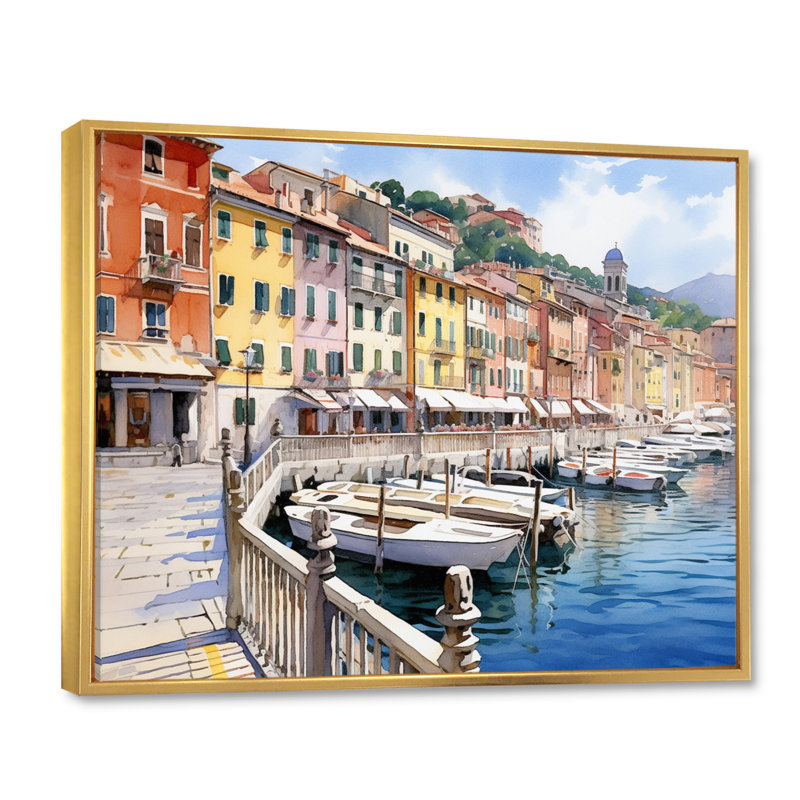 «Italie», charme côtier sur toile, H 30 po x l 40 po x P 1,5 po, Cadre flottant doré
