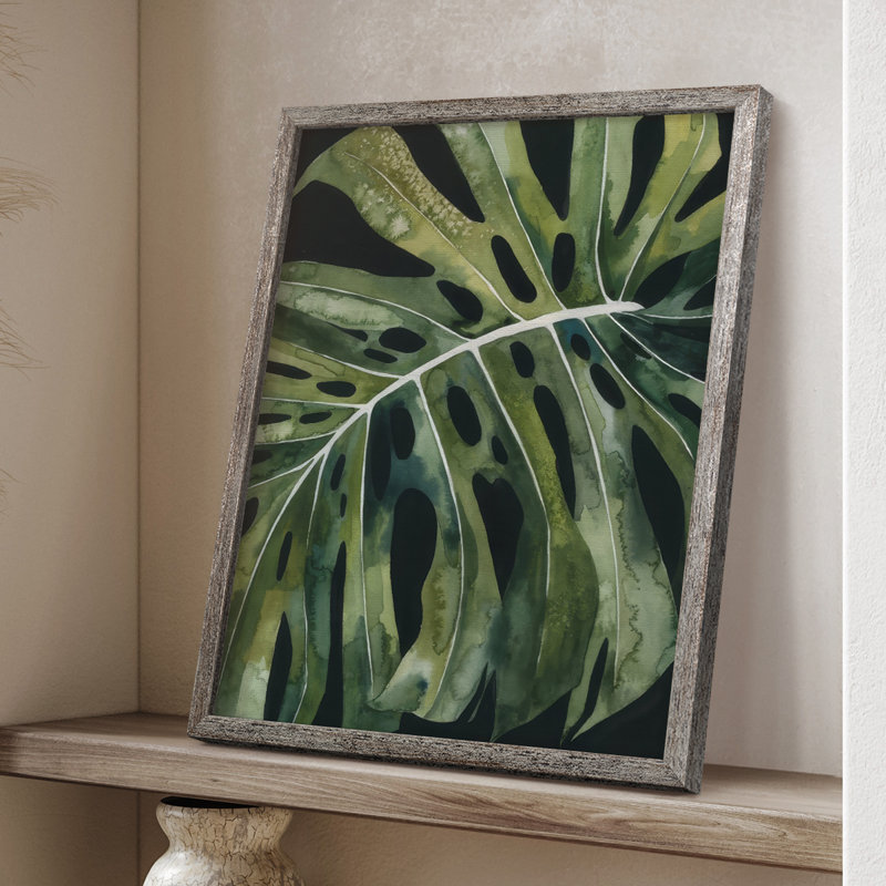Reproduction encadrée Nocturnal Monstera II - bois massif, H 15 po x l 12 po