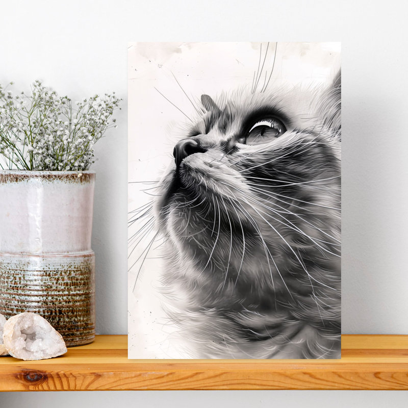 «Curious Cat Gaze», art mural réaliste, H 18 po x l 12 po