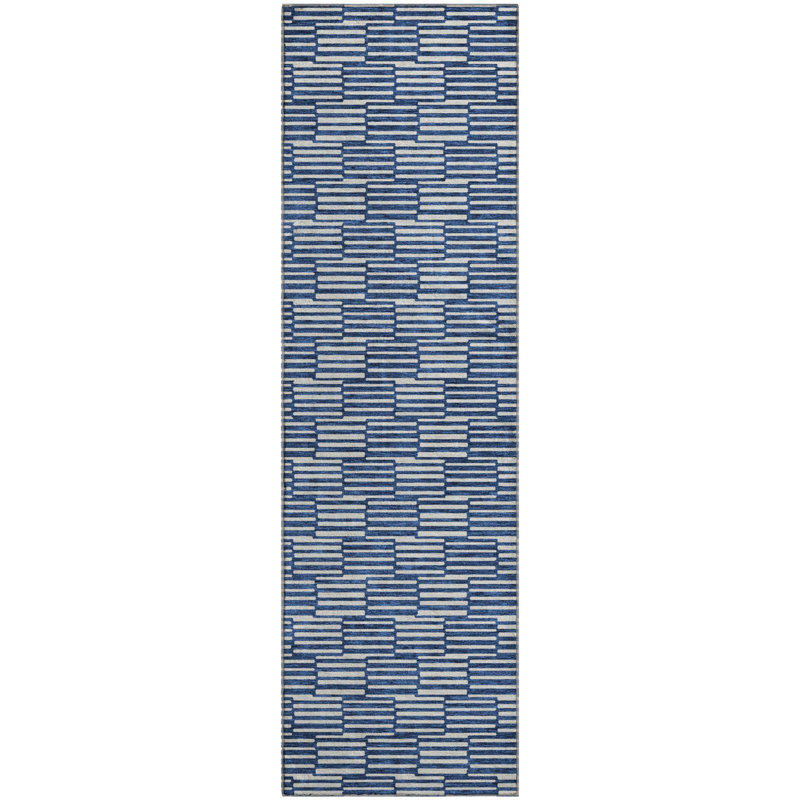 Premium Machine Washable Prisco Navy Rug, Runner 2'3" x 7'6"