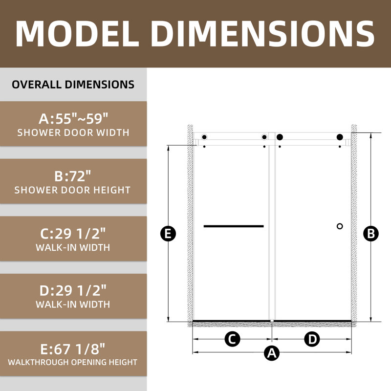 Sliding Shower Glass Door ,Certified Thick Clear Clear Tempered Glass, Matte Black