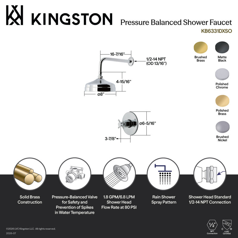 Kingston Concord Single-Handle Pressure Balanced Shower Faucet, Polished Chrome