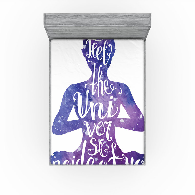 Ensemble de 2 drap-housse Ambesonne Yoga Silhouette féminine mots violet et blanc, Drap-housse très grand californien